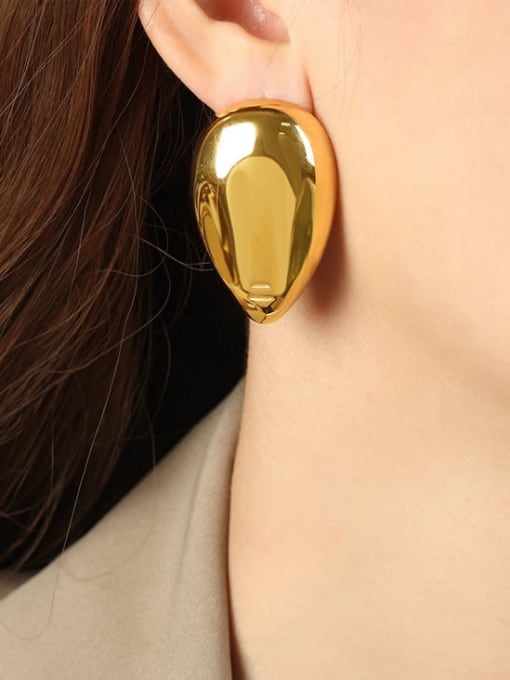 F368 Gold Earrings Titanium Steel Water Drop Vintage Stud Earring