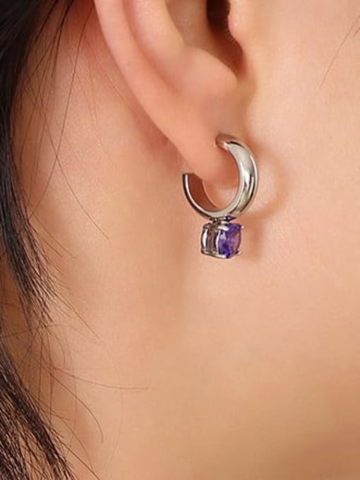 F637 steel +purple Titanium Steel Imitation Pearl Geometric Vintage Stud Earring