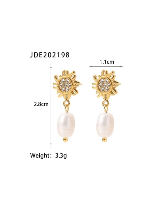J&D Stainless steel Freshwater Pearl Geometric Dainty Earring 2