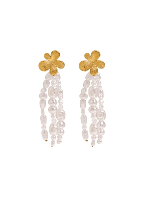 J&D Stainless steel Imitation Pearl Flower Hip Hop Drop Earring 0