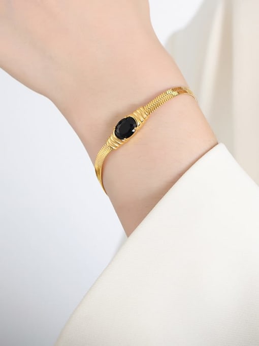 Golden black Trinitite bracelet 17 3cm Trend Geometric Titanium Steel Cubic Zirconia Bracelet and Necklace Set