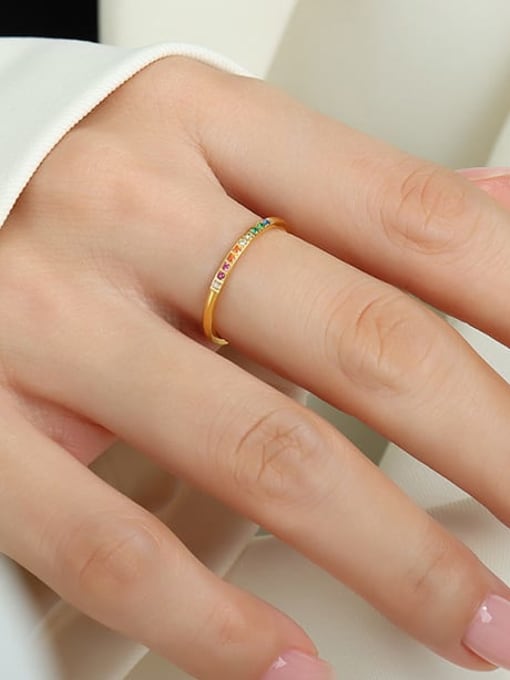 A432 Gold Ring Titanium Steel Cubic Zirconia Geometric Minimalist Band Ring