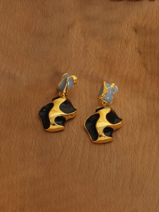 F1163 black glazed earrings Brass Geometric Minimalist Drop Earring