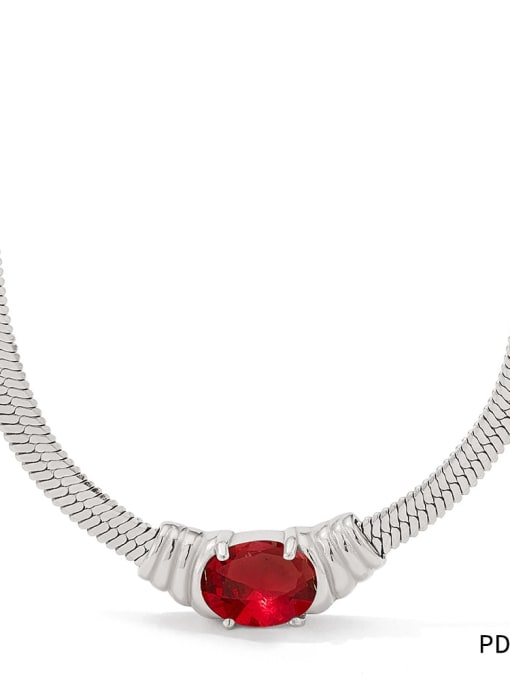 PDD127 Steel Red Stainless steel Cubic Zirconia Geometric Trend Link Necklace