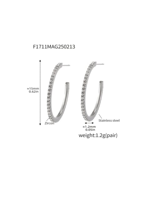 F1711 A Steel White Zircon Earrings 15mm Stainless steel Cubic Zirconia Geometric Minimalist Stud Earring