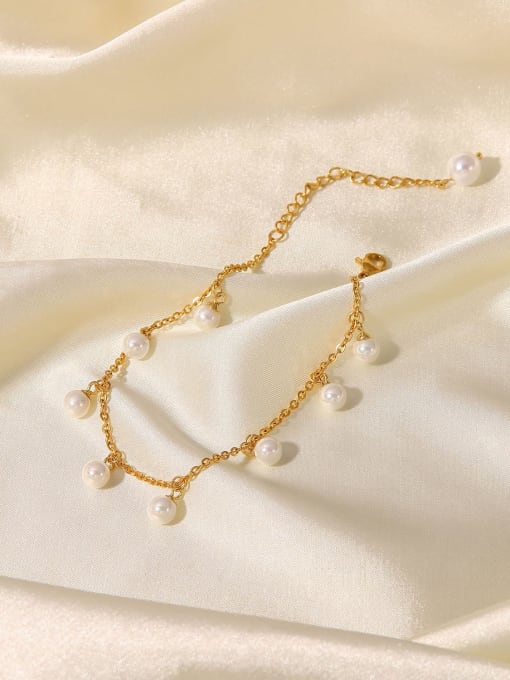 J&D Stainless steel Imitation Pearl  Minimalist  Chain Anklet 3