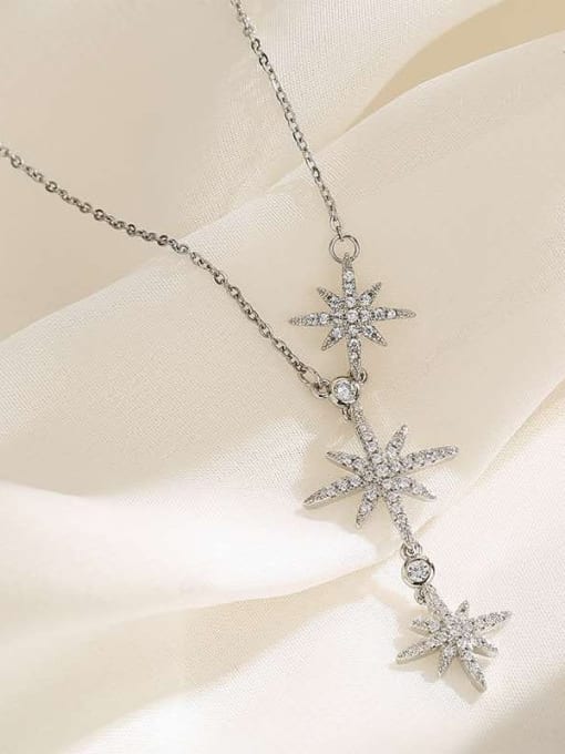 platinum Titanium Steel Cubic Zirconia Star Vintage Lariat Necklace