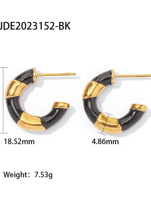 JDE2023152 BK Stainless steel Enamel Geometric Trend Hoop Earring
