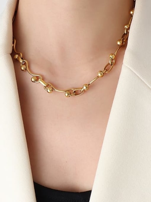 P354 gold necklace 42+ 3cm Titanium Steel Vintage Irregular  Bead Bracelet and Necklace Set