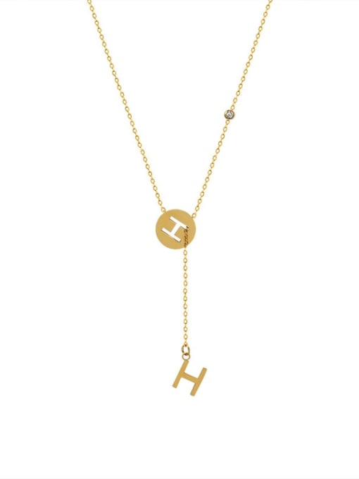 H letter gold necklace Titanium 316L Stainless Steel Tassel Minimalist Lariat Necklace with e-coated waterproof