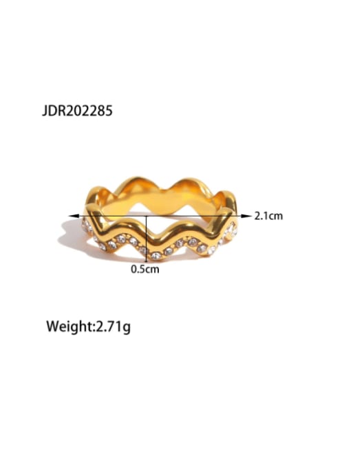 JDR202285 Stainless steel Rhinestone Geometric Hip Hop Stackable Ring