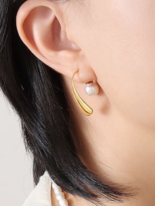 MAKA Titanium Steel Imitation Pearl Geometric Minimalist Hook Earring 1