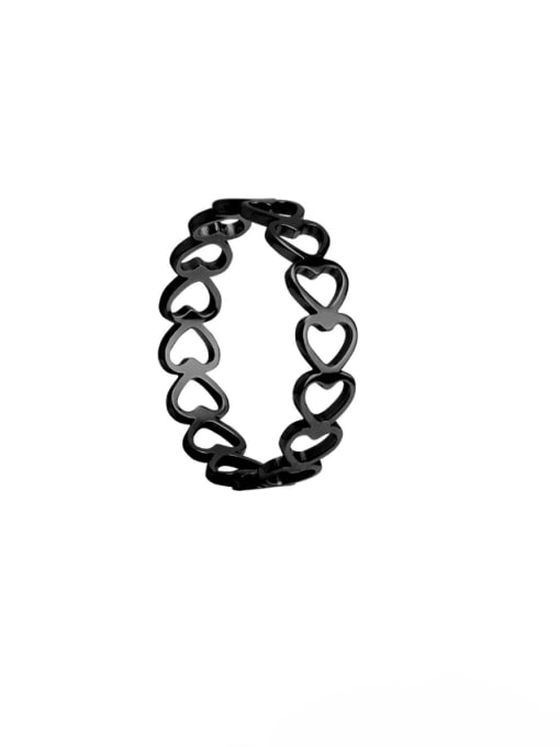 black Titanium Steel Hollow Heart Minimalist Band Ring