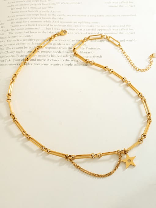 Gold necklace 40+ 5cm Titanium Steel Pentagram Hip Hop Hollow Chain Necklace