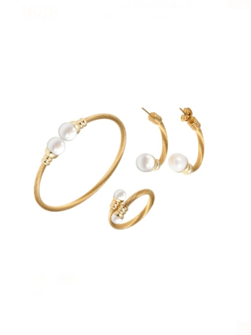 SONYA-Map Jewelry Stainless steel Imitation Pearl Hip Hop Irregular Ring Earring And Bracelet Set 2