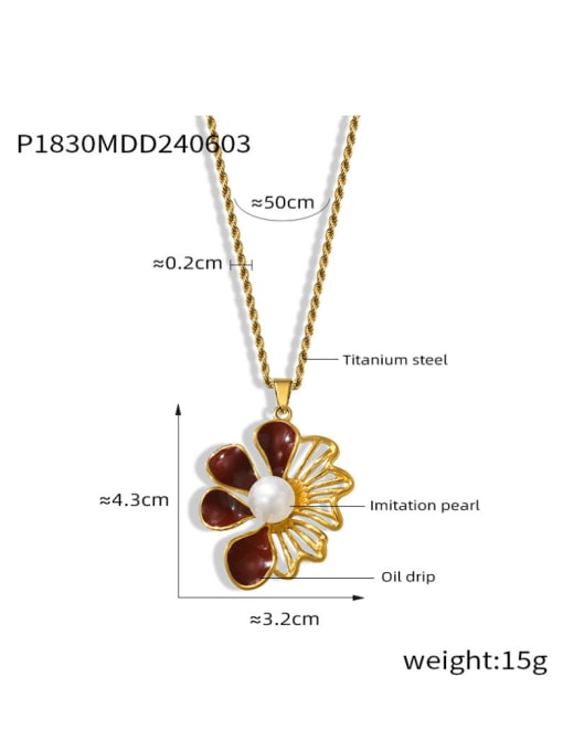 P1830 Golden Red Necklace Titanium Steel Enamel Flower Minimalist Necklace