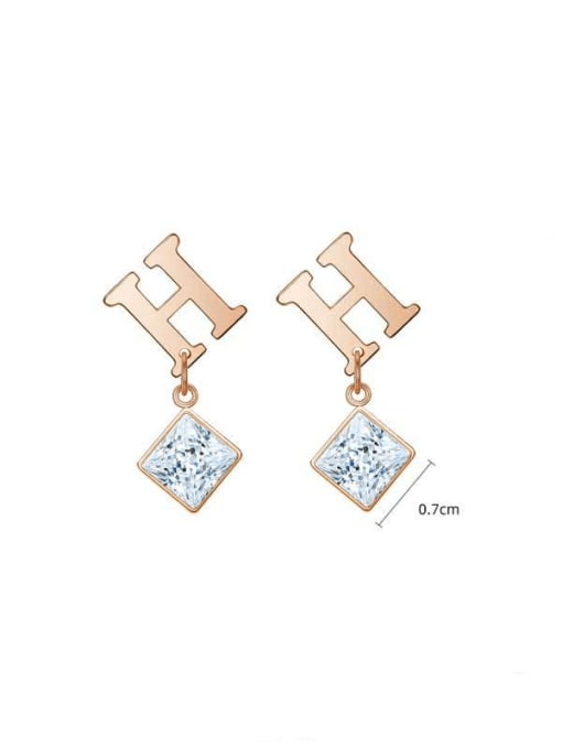 YAYACH Stainless steel Cubic Zirconia Square Minimalist Letter H Drop Earring 2
