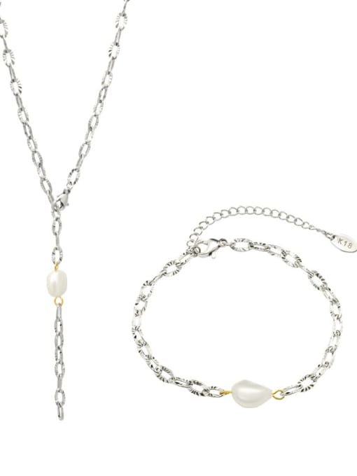 MAKA TTitanium Steel Imitation Pear rend Geometric l Bracelet and Necklace Set 0