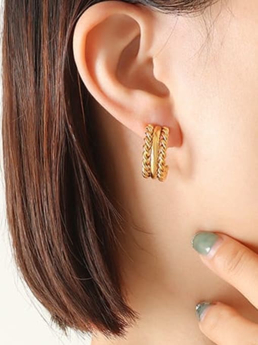 F609 gold double twist Earrings Titanium Steel Geometric Vintage  Twist C Shape Stud Earring