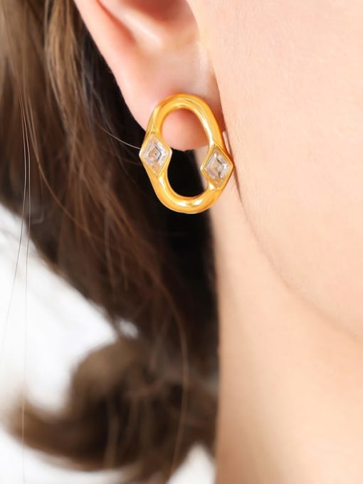 F822 Gold Earrings Titanium Steel Cubic Zirconia Geometric Trend Stud Earring
