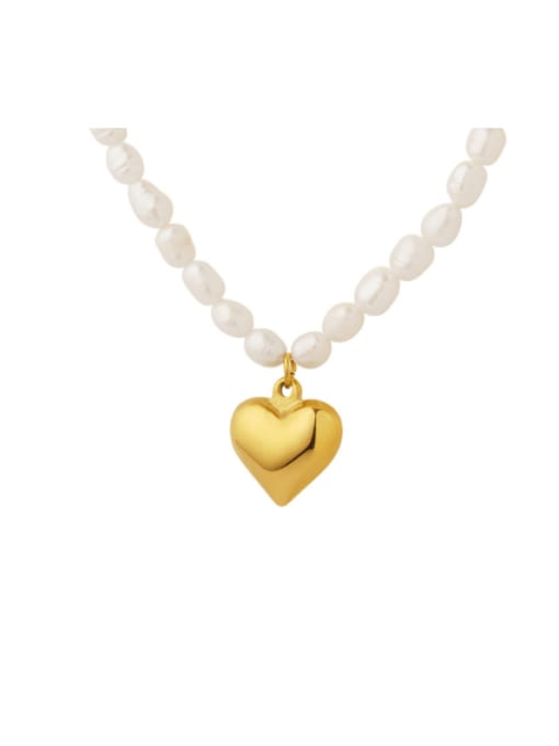 MAKA Titanium Steel Freshwater Pearl Heart Vintage Necklace