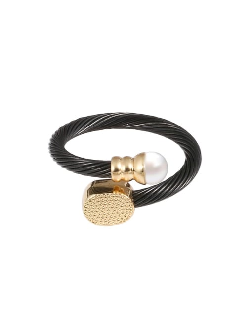 Black oval ring Stainless steel Imitation Pearl Hip Hop Irregular Ring Earring And Bracelet Set