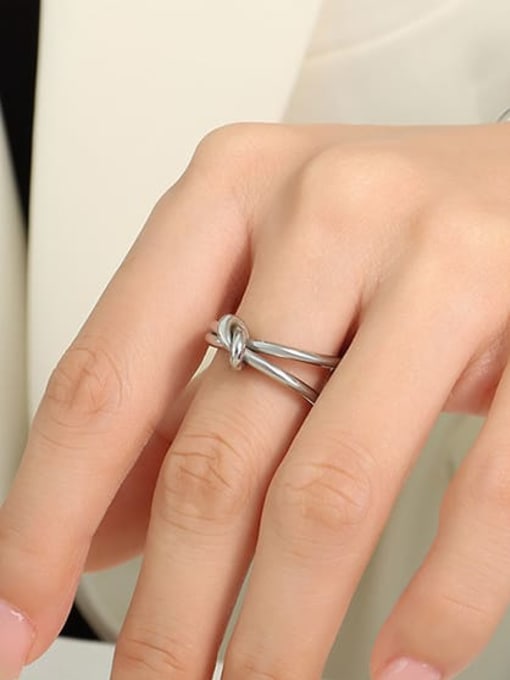 A050 steel ring No. 8 Titanium Steel Minimalist Double Layer Line Knot Ring and Bangle Set