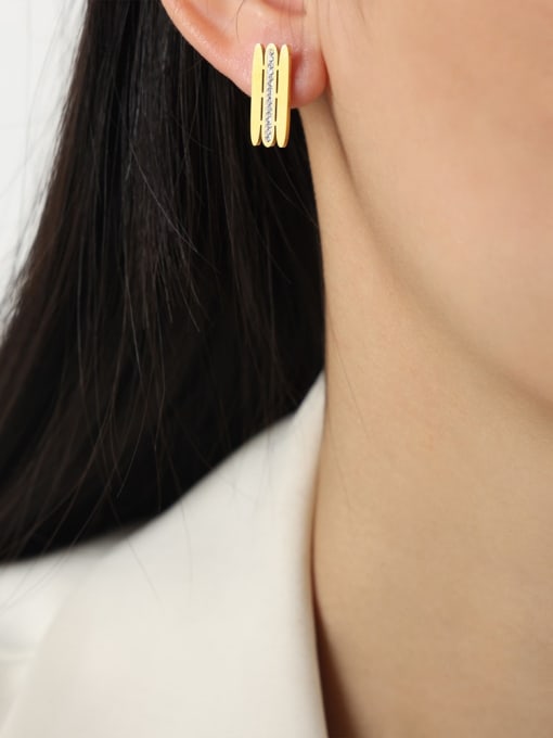 F191 Gold Earrings Titanium Steel Cubic Zirconia Geometric Trend Stud Earring