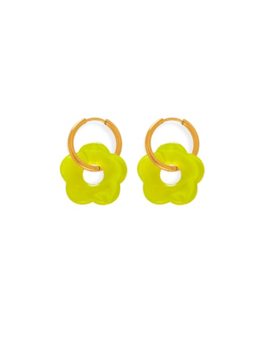 MYTXF107 Tea Green Earrings Brass Resin Flower Minimalist  Earring and Necklace Set