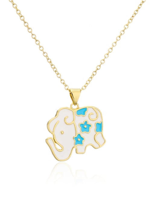 21405 Brass Enamel Elephant Vintage Necklace