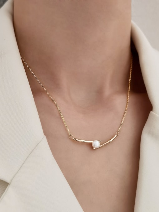 HYACINTH Brass Imitation Pearl Irregular Minimalist Necklace 1