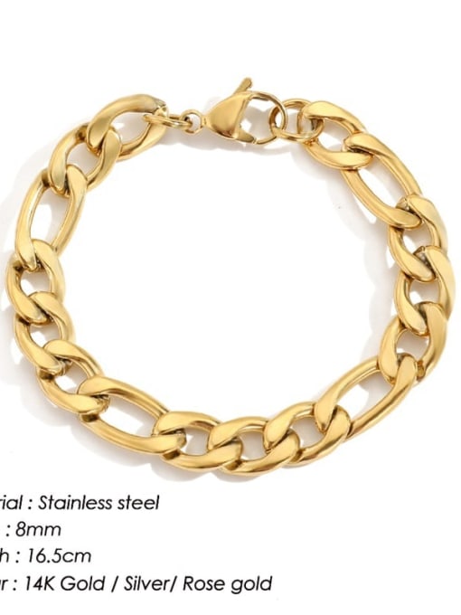 Gold 8mm 16.5cm Stainless steel Geometric Minimalist Link Bracelet