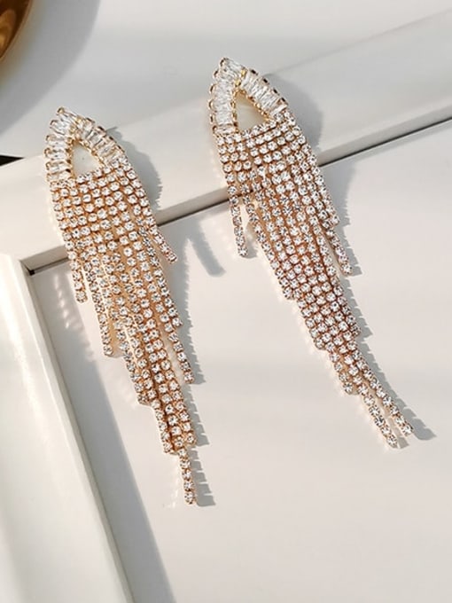 14K gold Copper Cubic Zirconia Tassel Luxury Threader Trend Korean Fashion Earring