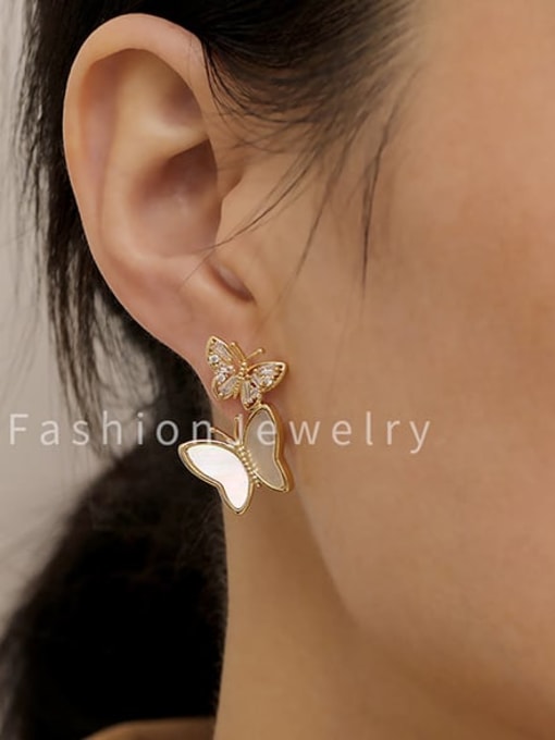 HYACINTH Brass Shell Butterfly Minimalist Drop Trend Korean Fashion Earring 1