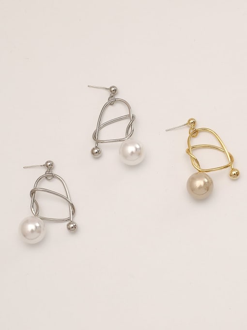 HYACINTH Brass Imitation Pearl Geometric Minimalist Drop Trend Korean Fashion Earring 0