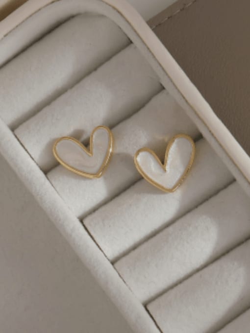 14k gold+white Brass Enamel Heart Minimalist Stud Earring
