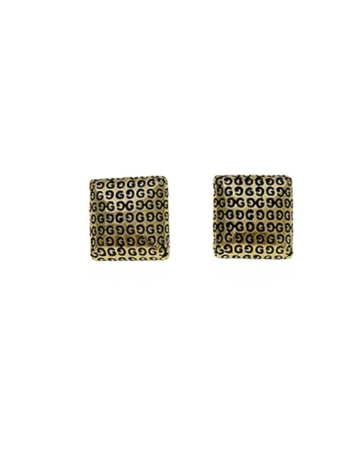 HYACINTH Brass  Vintage diamond pattern metal button   Stud Trend Korean Fashion Earring 1