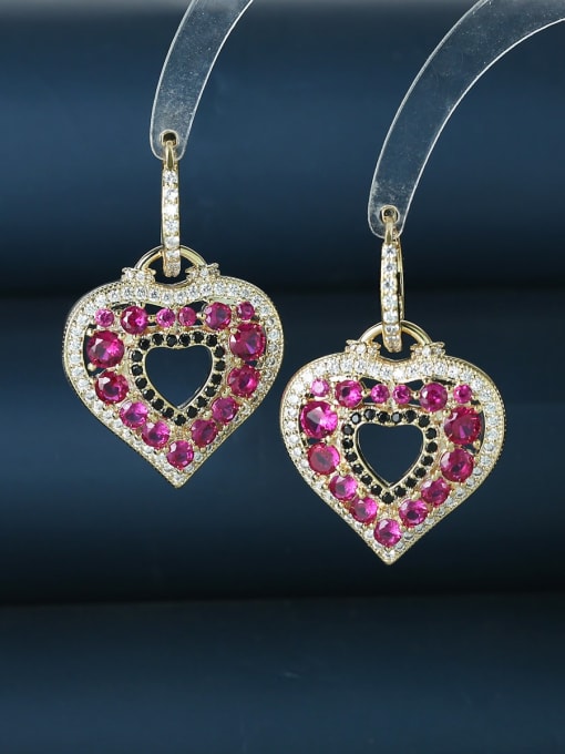 OUOU Brass Cubic Zirconia Heart Luxury Cluster Earring 2