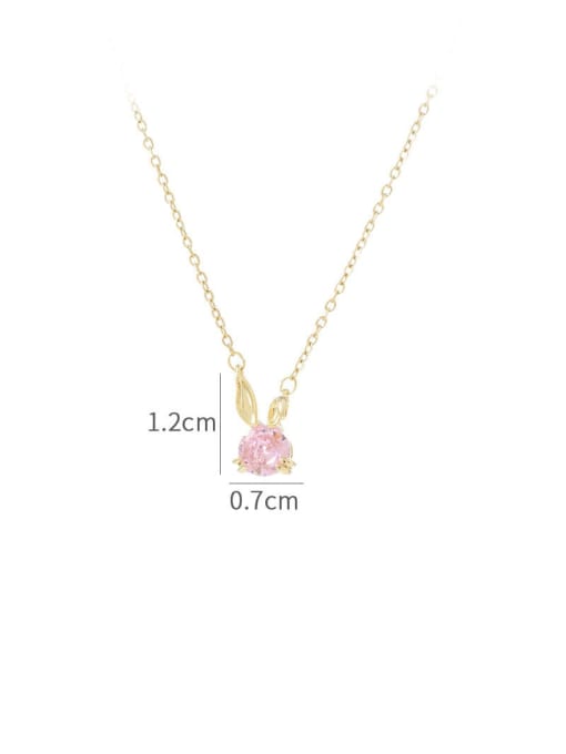 YOUH Brass Cubic Zirconia Pink Rabbit Dainty Necklace 2