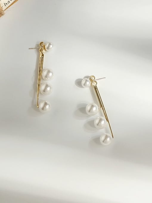 14K  gold Copper Imitation Pearl Geometric Minimalist Threader Trend Korean Fashion Earring