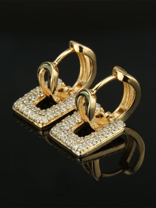 Gold plated white zircon Brass Cubic Zirconia Square Luxury Huggie Earring