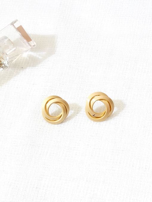 Dumb gold Copper Hollow Round Minimalist Stud Trend Korean Fashion Earring