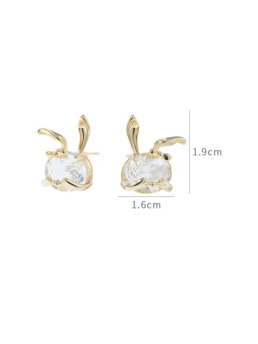 YOUH Brass Cubic Zirconia Rabbit Dainty Stud Earring 1