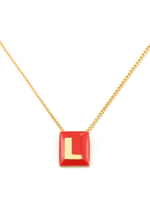 Red L Brass Enamel  Minimalist 26 English letters pendant Necklace