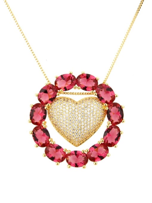 golden Brass Cubic Zirconia Heart Luxury Necklace