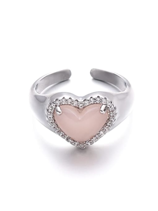 Pink Love Ring Brass Cubic Zirconia Heart Minimalist Band Ring