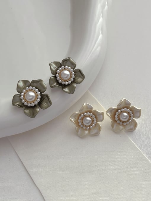 YOUH Brass Enamel Flower Minimalist Stud Earring