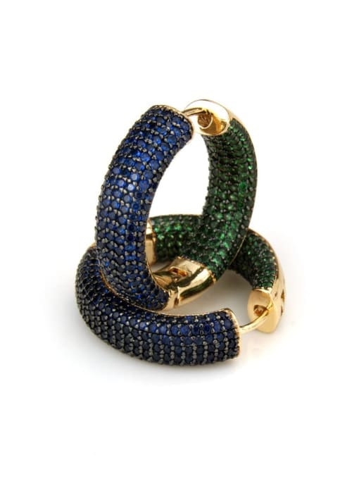 Gold Plated blue green zircon Brass Cubic Zirconia Round Minimalist Hoop Earring