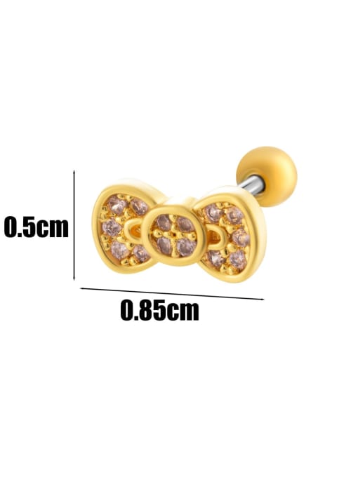 7  # Gold--Single Brass Cubic Zirconia Bowknot Moon Cute Single Earring