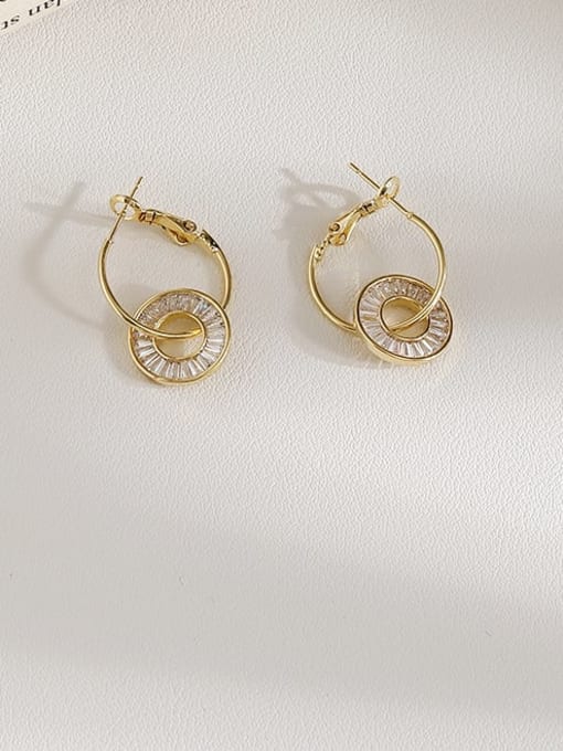 14K  gold Copper Cubic Zirconia Round Minimalist Hook Trend Korean Fashion Earring